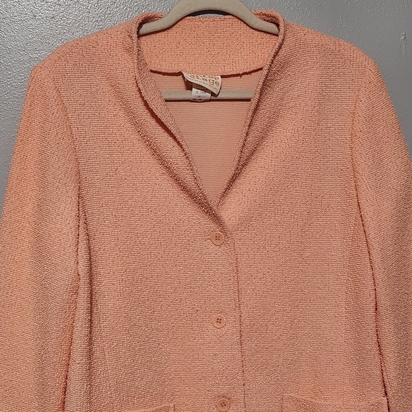 VINTAGE Blazer Womens Size 14 Peach Textured Knit Lightweight Jacket Old Money - Picture 3 of 12